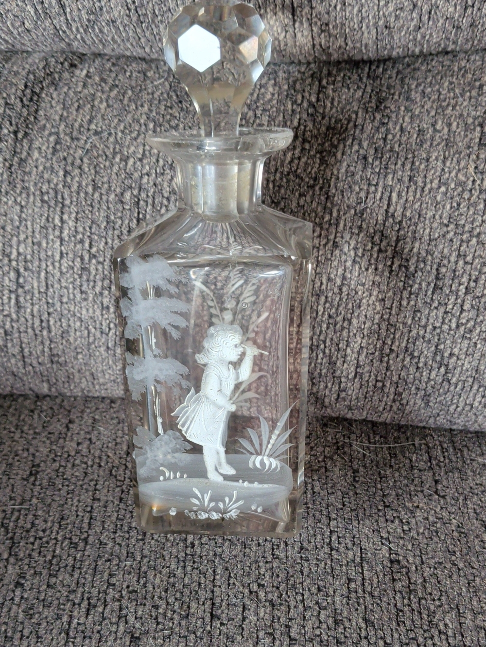 Etched Glass Decanter with Figural Scene - Clear